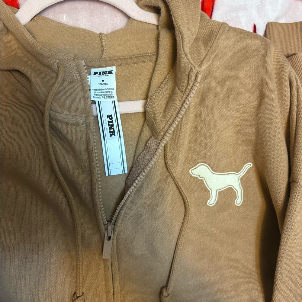 PINK Victoria's Secret Tan Zip-Up Jackets with Dog Logo